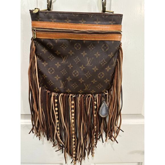 Vintage Boho Louis Vuitton Women's Brown Braided Leather Pochette Bosphore Bag - Picture 14 of 16